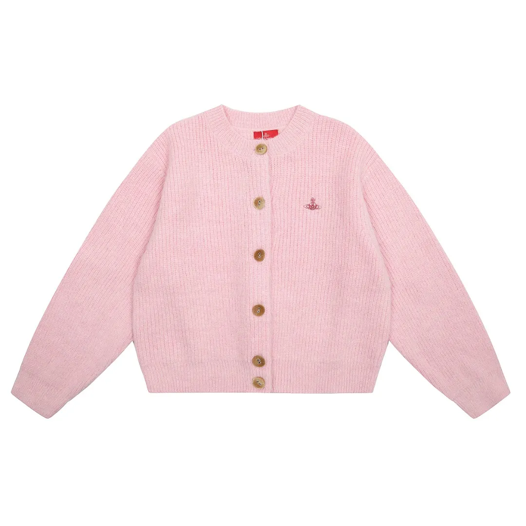 VIVI145# vivienne west wood 25 spring new three-color wool embroidered design cardigan Size: 1 yard (90-110 pounds) 2 yards (110-130 pounds) 3 yards (130-150 pounds) Color: gray yellow pink